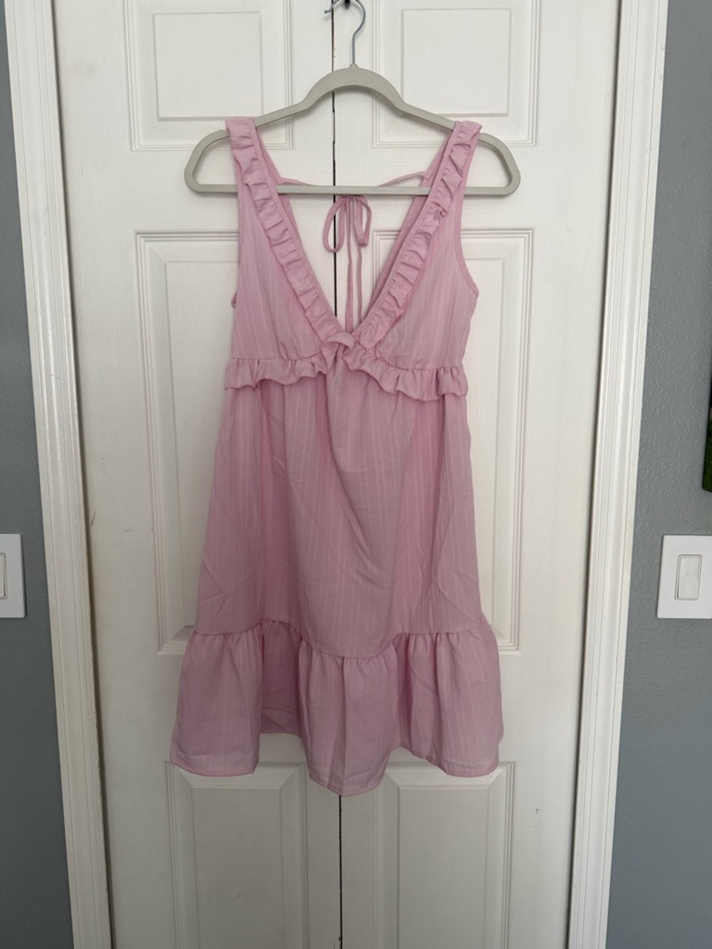 Pink Ruffle V-Neck Summer Dress